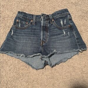 Levi's Dark Blue Distressed Jean Shorts